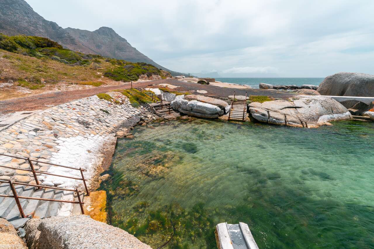 View of Table Mountain overlooking the city and ocean in Cape Town